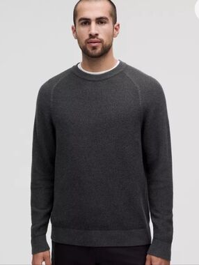 Lululemon Textired-Knit Classic Fit Crew Neck Sweater Dark Gray Men sz L
